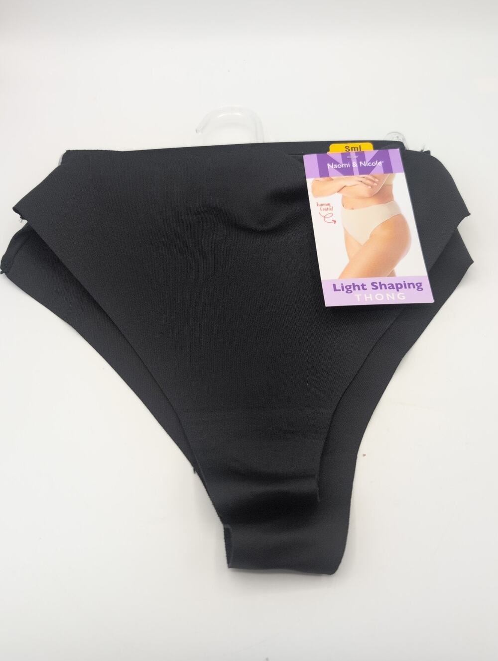 Naomi & Nicole Black Thong 2 Pk Small Shapewear Tummy Control Light Shaping